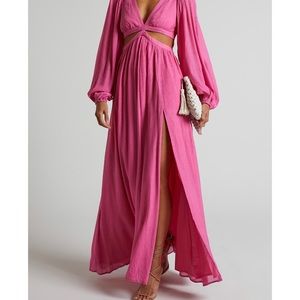 SHOWPO Paige Maxi Dress in pink Side cut out and leg slit, flattering! Worn once